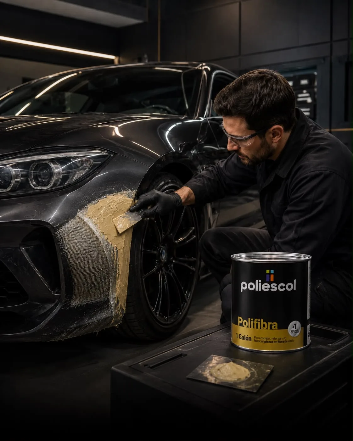 Reparación de una pieza automotriz con fibra de vidrio y producto Polifibra.