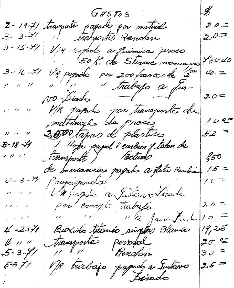 Registro histórico de gastos y movimientos contables de Poliescol